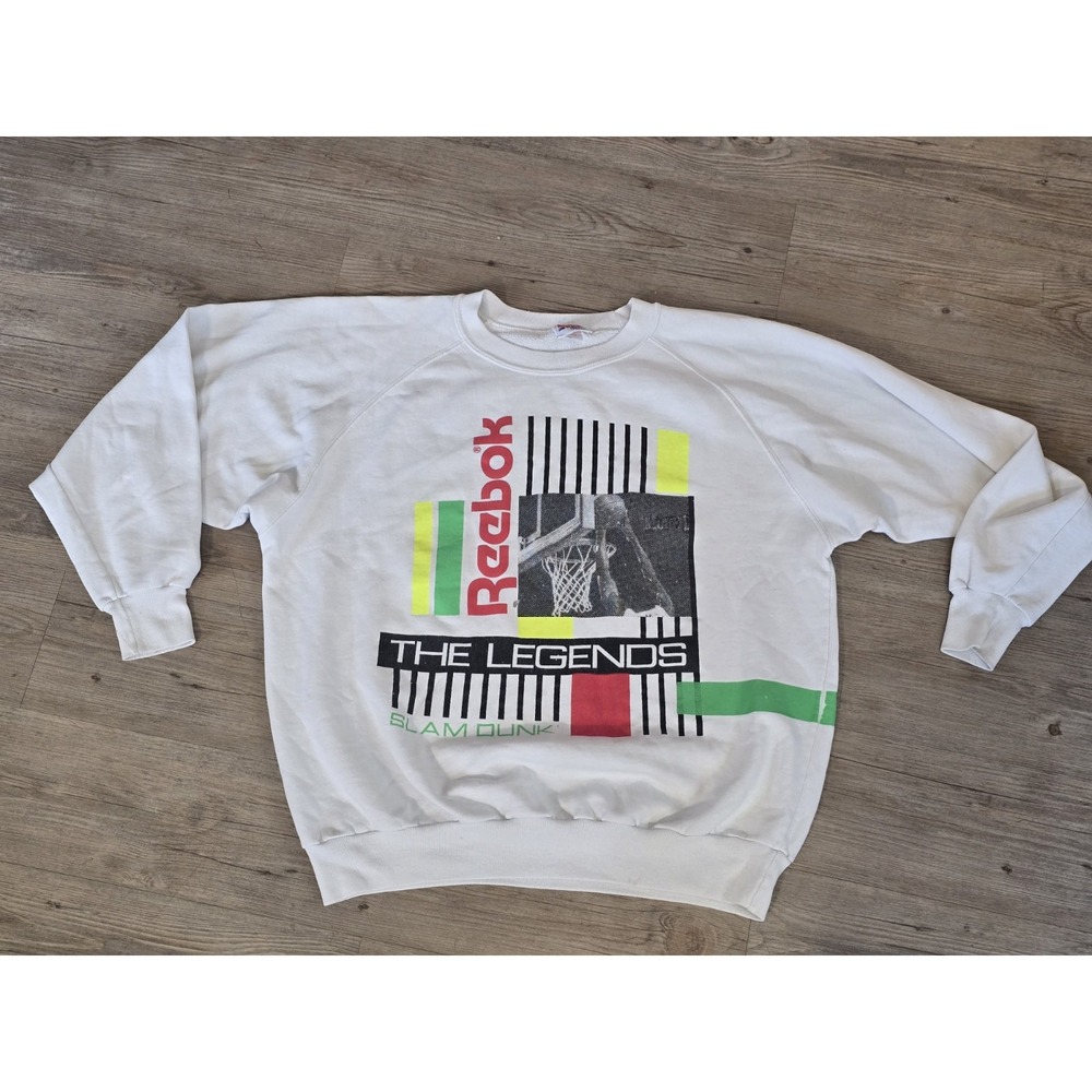 VTG‎ 80' Reebok The Legends Crewneck Neon Graphic Pullover Size L Made In Canada